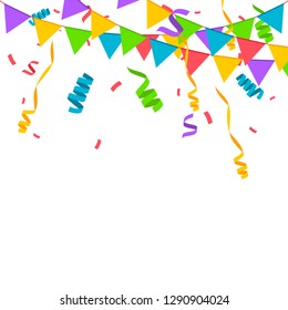 Colorful confetti in flat style isolated on white background. Festive vector background