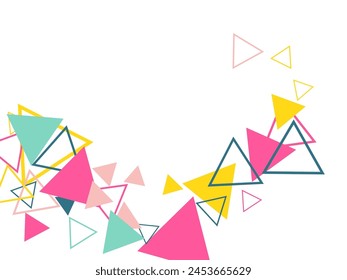Colorful confetti of flying stars, magic geometric sparkles stardust vector background on white. Hand drawn circle border with space for text.