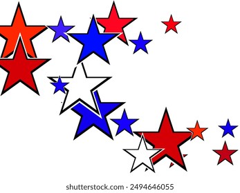 Colorful confetti of flying stars, magic geometric sparkles stardust vector background on white. Vector holiday illustration.