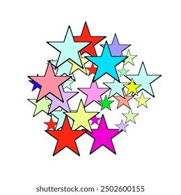  Colorful confetti of flying stars, magic geometric sparkles on white.  Magic gold sparkle texture vector star background. 