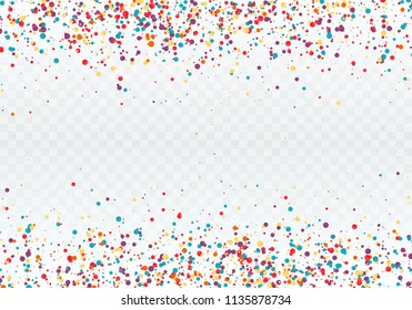 Colorful confetti in the form of circles. Top and bottom of the pattern is decorated with confetti. Vector illustration isolated on transparent background