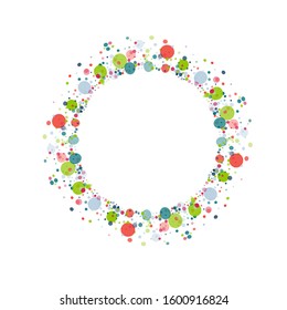 colorful confetti frame or border. Childish festive round doted background. Vector Illustration. Funny cute birthday celebration circle backdrop
