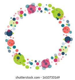 colorful confetti frame or border. Childish festive round doted background. Vector Illustration. Funny cute birthday celebration circle backdrop