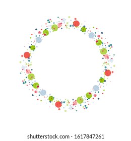 colorful confetti frame or border. Childish festive round doted background. Vector Illustration. Funny cute birthday celebration circle backdrop