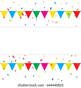Colorful Confetti With Frame And Flags On White Background. Party. Multicolored. Vector