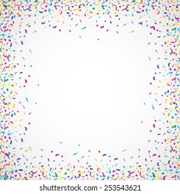 Colorful confetti frame on white background