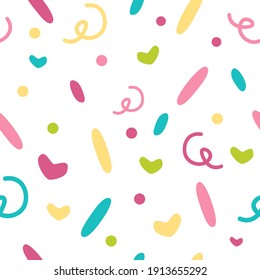 Colorful Confetti Geometric Lines Vector Pattern. Abstract girly pattern. Great for a birthday party or an event celebration invitation or decor. Surface pattern design. 