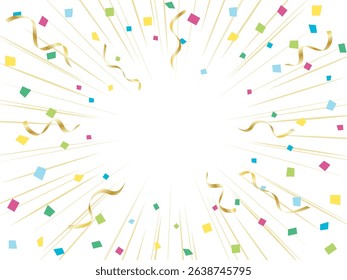 Colorful confetti and gold ribbons in a festive concentrated line