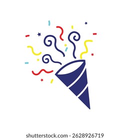 A colorful Confetti  icon suite. Firecracker  icon, Festive Confetti Icon ideal for party celebration  and festive themes. Confetti popper  icon ,Birthday, holiday, Christmas, New Year symbol