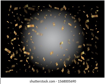 Colorful confetti isolated on black background. New particles. Vector illustration. Golden elegant, trendy, modern elements for background image, banner, poster or greeting card.