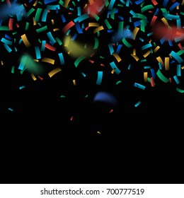 Colorful confetti isolated on black background. Abstract vector Illustration