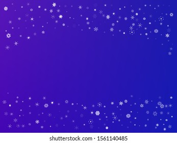 Colorful confetti isolated on blue background. Vector illustration. Stylish particles. White elegant, trendy, modern snowflakes for background image, banner, poster or greeting card.