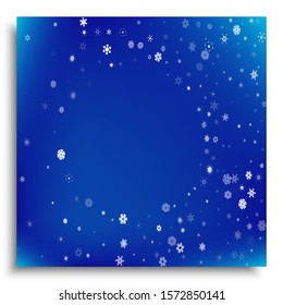 Colorful confetti isolated on blue background. New particles. Vector illustration. White elegant, trendy, modern snowflakes for background image, banner, poster or greeting card.