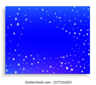 Colorful confetti isolated on blue background. Vector illustration. Graphic particles. White falling, abstract, creative snowflakes for birthday celebrate, party or event.