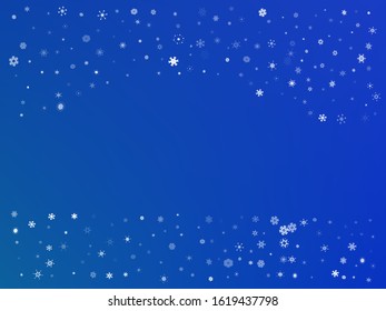 Colorful confetti isolated on blue background. Vector illustration. Vibrant particles. White elegant, trendy, modern snowflakes for background image, banner, poster or greeting card.