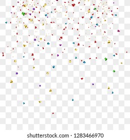 Colorful confetti isolated on transparent background. Festive vector illustration