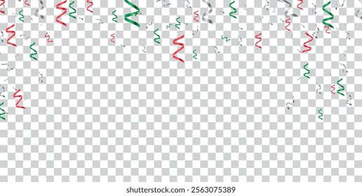 Colorful confetti isolated on transparent background, perfect for celebration themes, festive decorations, holiday sales, and jubilant event promotions. Shiny particles. Header. 3D.