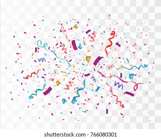 Colorful confetti isolated on transparent background. Festive vector illustration