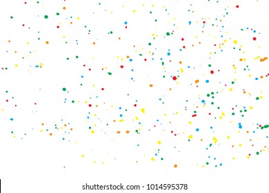 Colorful confetti isolated on white background. Abstract white background with many splattered paint. Ink drops. Vector.
