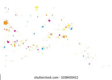 Colorful confetti isolated on white background. Abstract white background with many splattered paint. Ink drops. Vector.