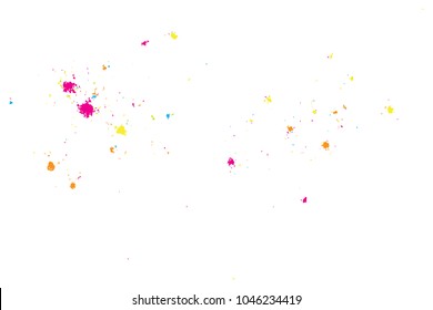 Colorful confetti isolated on white background. Abstract white background with many splattered paint. Ink drops. Vector.