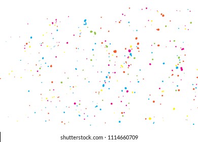 Colorful confetti isolated on white background. Abstract white background with many splattered paint. Ink drops. Vector