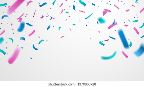 Colorful confetti isolated on white background. Falling festive confetti with motion blur. Celebration backdrop for your design. Vector illustration.