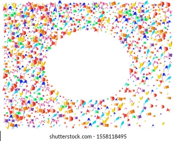 Colorful confetti isolated on white background. Vector illustration. Vibrant particles. Red, green, yellow, blue, golden, pink, orange and violet elements for backdrop, poster or greeting card.