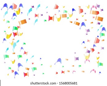 Colorful confetti isolated on white background. Vector illustration. Random particles. Red, green, yellow, blue, golden, pink, orange and violet elements for backdrop, poster or greeting card.