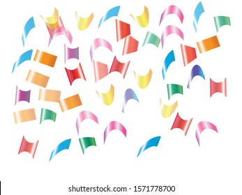 Colorful confetti isolated on white background. Vector illustration. Fashionable particles. Red, green, yellow, blue, golden, pink, orange and violet elements for birthday celebrate, party or event.