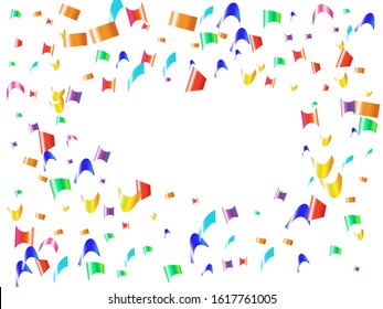 Colorful confetti isolated on white background. Graphic particles. Vector illustration. Red, green, yellow, blue, golden, pink, orange and violet elements for backdrop, poster or greeting card.
