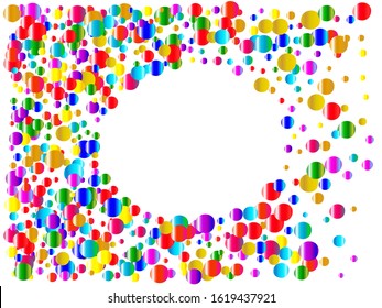 Colorful confetti isolated on white background. Vector illustration. Unusual particles. Red, green, yellow, blue, golden, pink, orange and violet circles for backdrop, poster or greeting card.