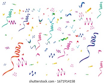 Colorful confetti isolated on white background. Vector illustration. Graphic particles. Red, green, yellow, blue, golden, pink, orange and violet elements for backdrop, poster or greeting card.