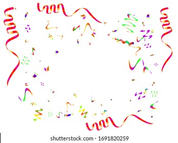 Colorful confetti isolated on white background. Vector illustration. Random particles. Red, green, yellow, blue, golden, pink, orange and violet elements for backdrop, poster or greeting card.