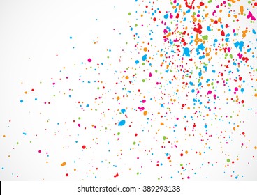 Colorful confetti isolated on white background. Abstract white background with many splattered falling round confetti pieces. Confetti random background Pattern made of calligraphy ink drops. Vector.