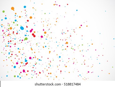 Colorful confetti isolated on white background. Abstract white background with many splattered paint. Ink drops. Vector.