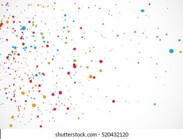 Colorful confetti isolated on white background. Abstract white background with many splattered paint. Ink drops. Vector.