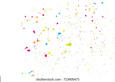 Colorful confetti isolated on white background. Abstract white background with many splattered paint. Ink drops. Vector.