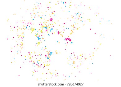 Colorful confetti isolated on white background. Abstract white background with many splattered paint. Ink drops. Vector.