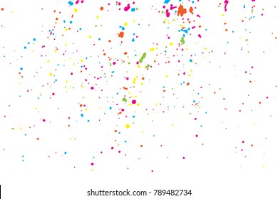 Colorful confetti isolated on white background. Abstract white background with many splattered paint. Ink drops. Vector.