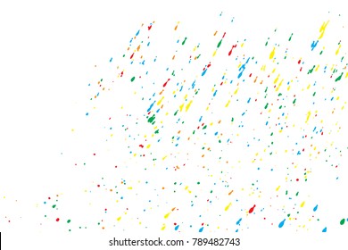 Colorful confetti isolated on white background. Abstract white background with many splattered paint. Ink drops. Vector.
