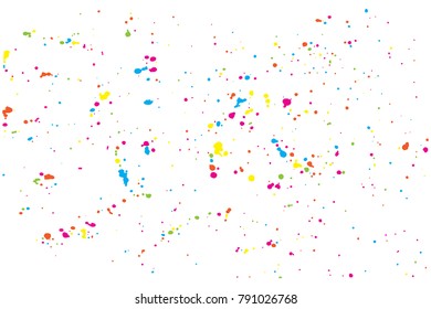 Colorful confetti isolated on white background. Abstract white background with many splattered paint. Ink drops. Vector.