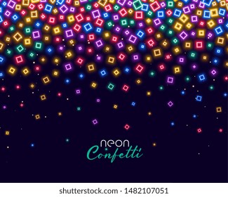 Colorful Confetti In Neon Shiny Lights Background