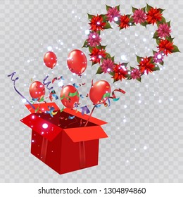 Colorful confetti on a beautiful background with balloons. Celebration and party. Colorful bright confetti isolated on transparent background. Festive vector illustration.