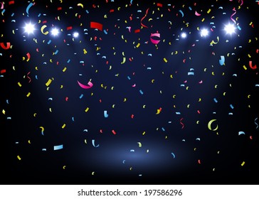 Colorful Confetti On Black Background With Spotlight 