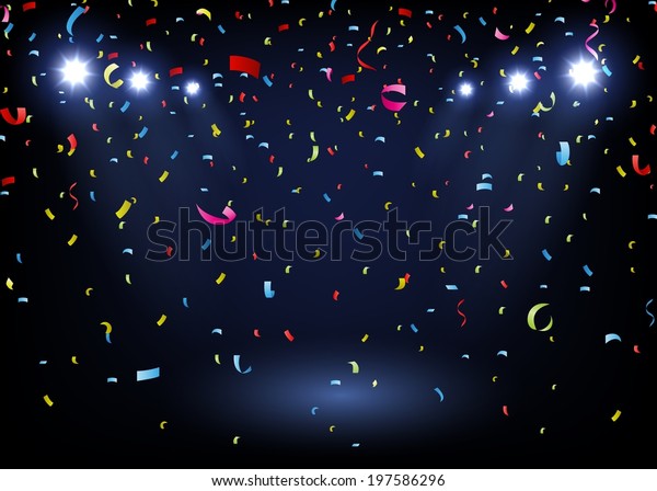 Colorful Confetti On Black Background Spotlight Stock Vector (Royalty