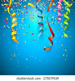 Colorful confetti on blue background