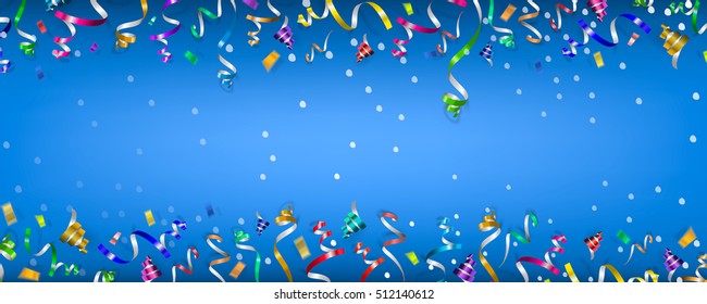 Colorful confetti on blue background.