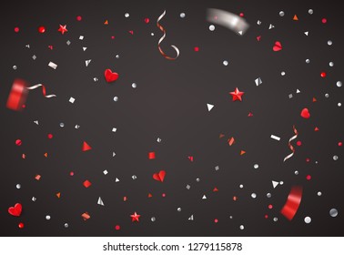Colorful confetti on dark background. Abstract vector background 