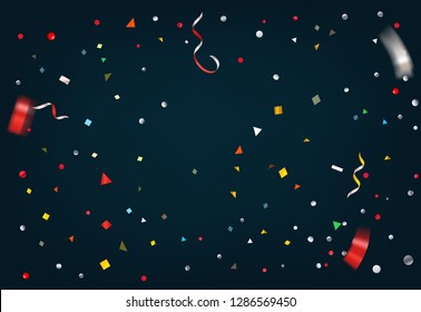 Colorful confetti on dark background. Abstract vector background 